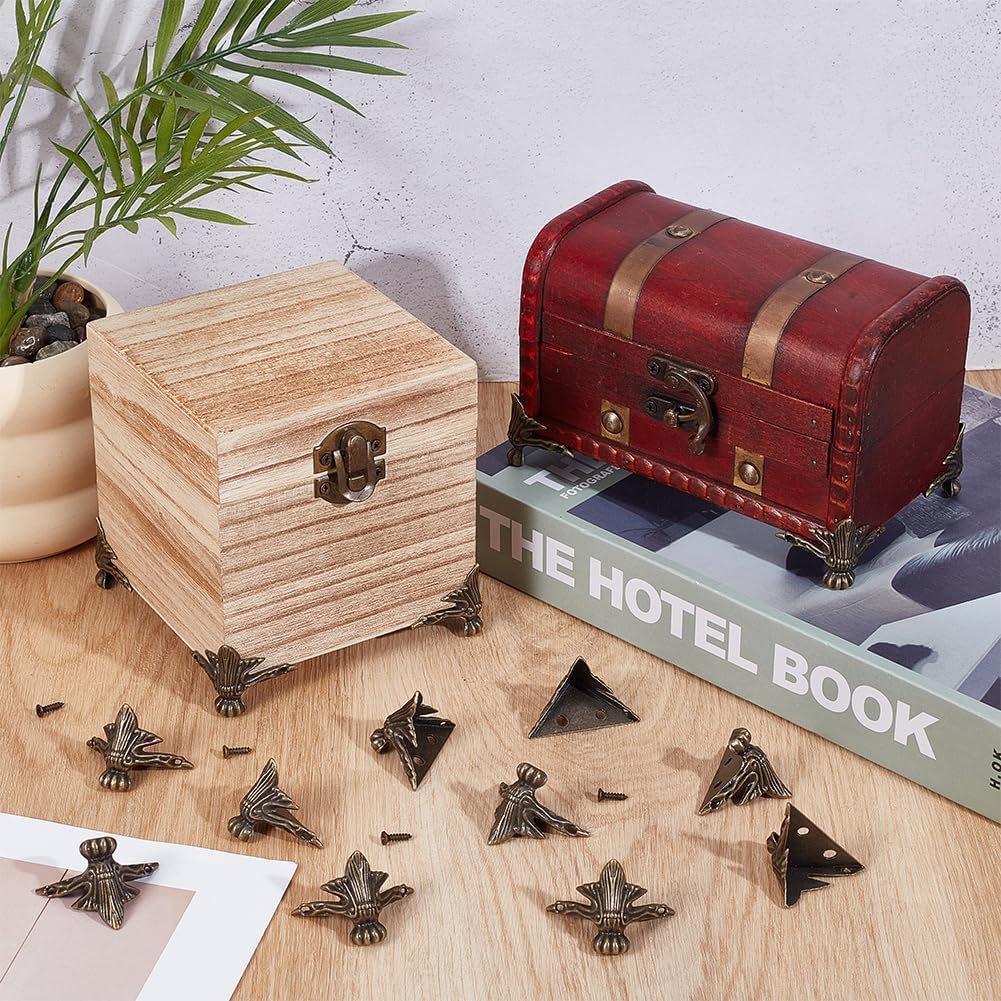 Tia® | Small Stylish Miniature Metal Hardware for Wooden Jewellery Box, Gift & Cash Boxes & Small DIY Works- (12, Broonze Antique Corner Leg-60x40mm) 3