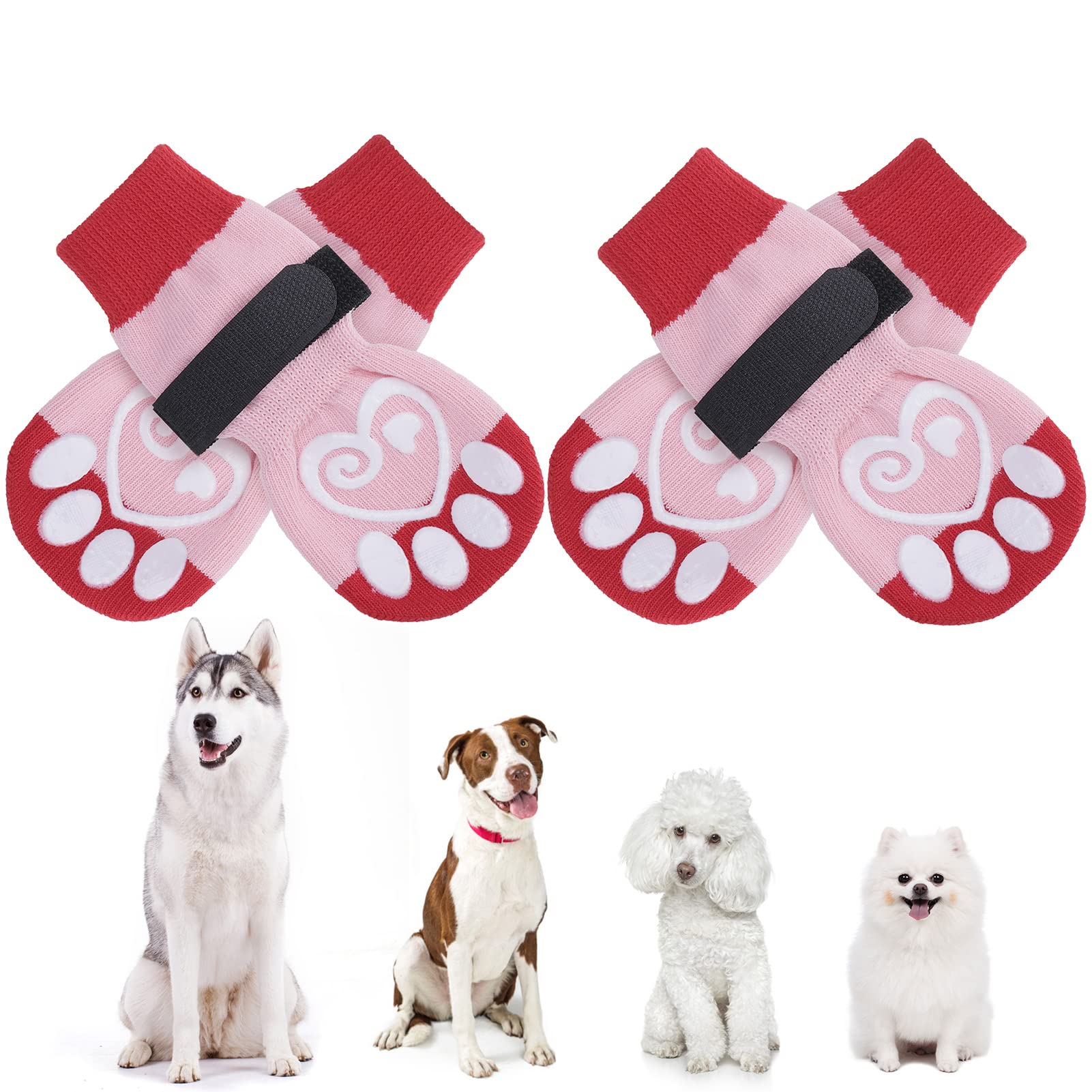 KOOLTAIL Dog Socks Anti-slip Dog Paw Protector Dog Boots 2 Pairs Adjustable Dog Socks For Pet indoor & outdoor Walking