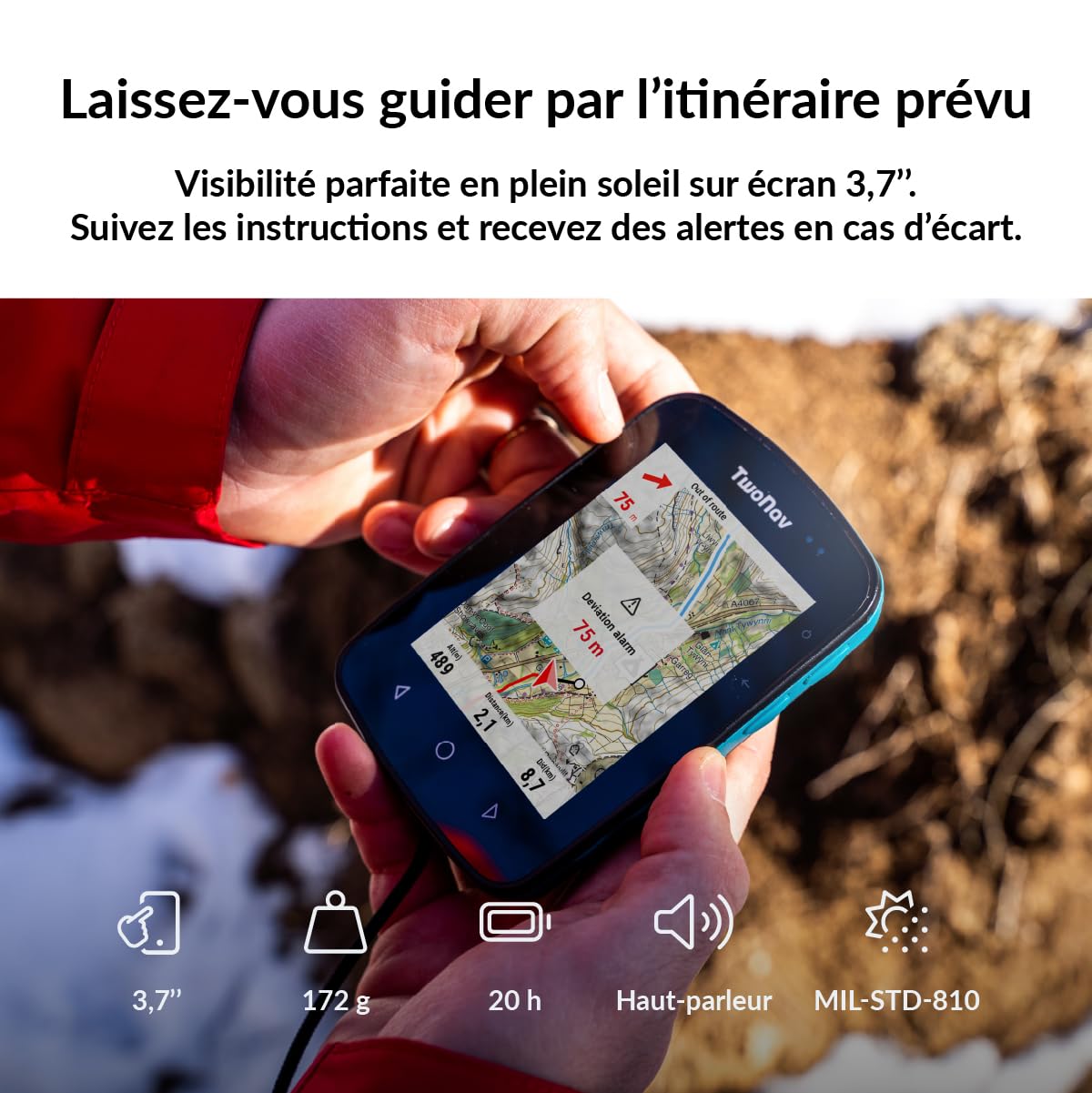 TwoNav Terra (32 Go) + Carte 5 Dalles de France IGN Top25, GPS de Sports avec écran Large 3,7 Pouces pour Montagne, randonnée, VTT, vélo
