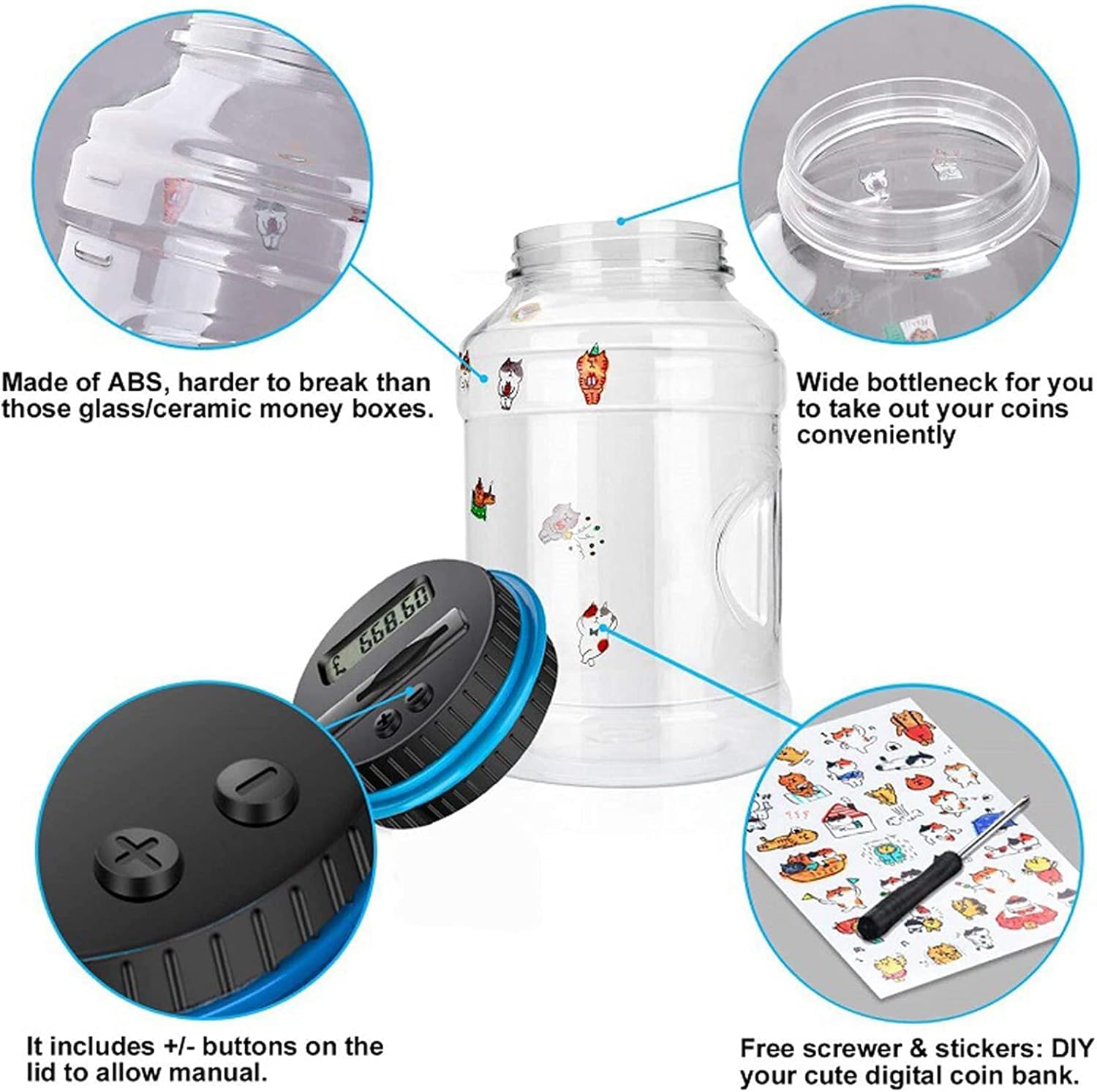 Digital Euro Money Box with Lock LCD Digital Display Counting Money Saving Jar for Kids Adults Boys Girls ason Christmas, for Coin Piggy Bank Saving Jar, Birthday, New Year's Day