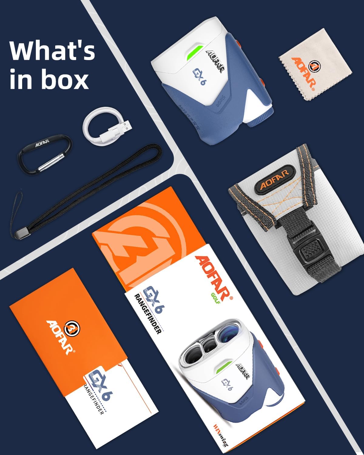 Contents of the AOFAR GX6 Golf Rangefinder box