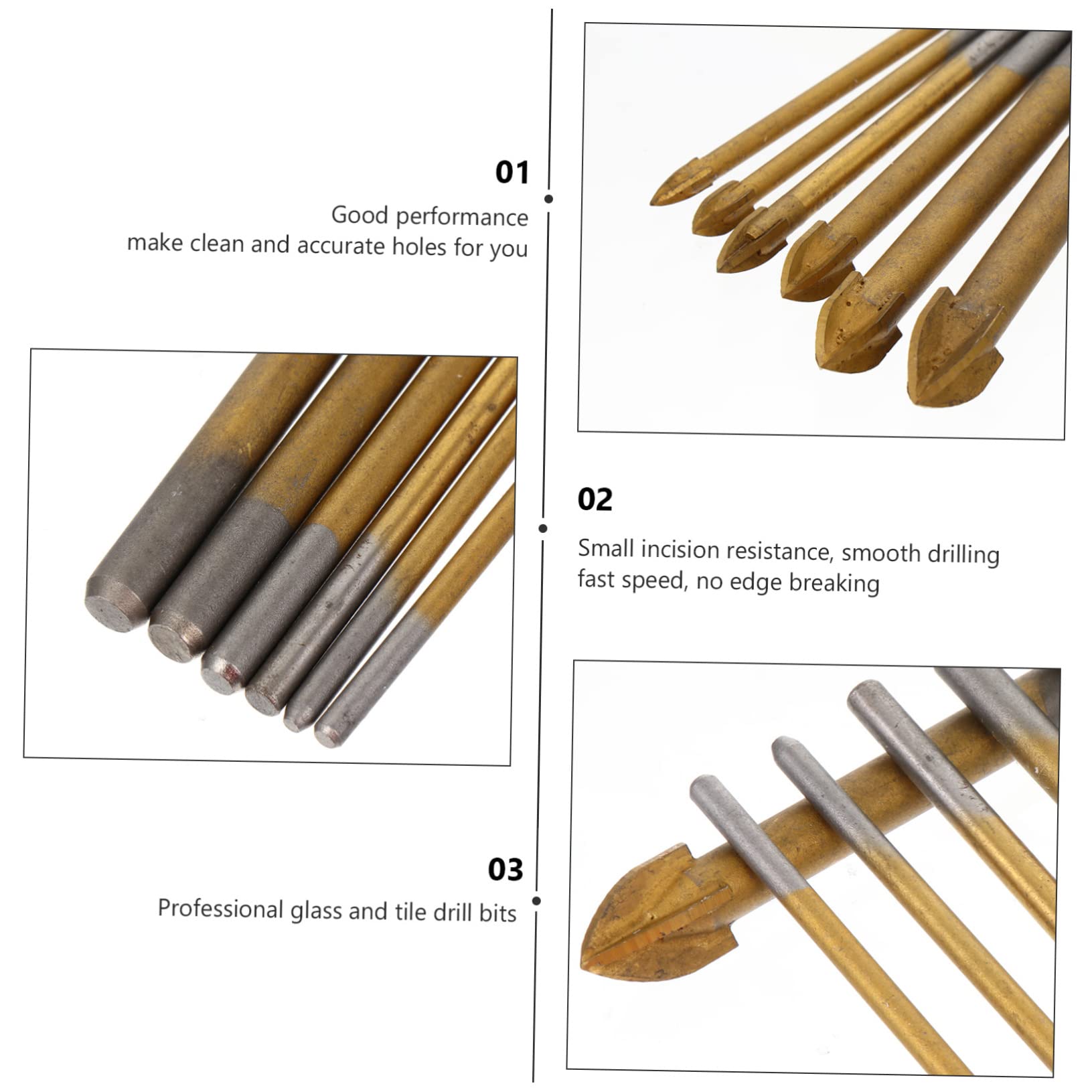 NUOBESTY 3 Juegos Broca Para Azulejos Albañilería Perforar Agujero Teja Broca De 4 Filos Para Cerámica Para Espejo Accesorios Para Herramientas Manuales Metal