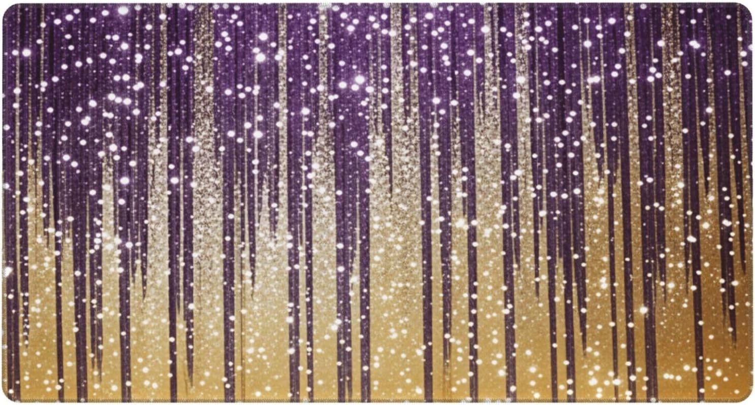 Purple Golden Glitter Fringe Extended Gaming Mouse Pad 30 X 16, Large Desk Mat for Keyboard and Mouse, Waterproof Office Desk Pad, Non?Slip Rubber Base, Stitched Edges