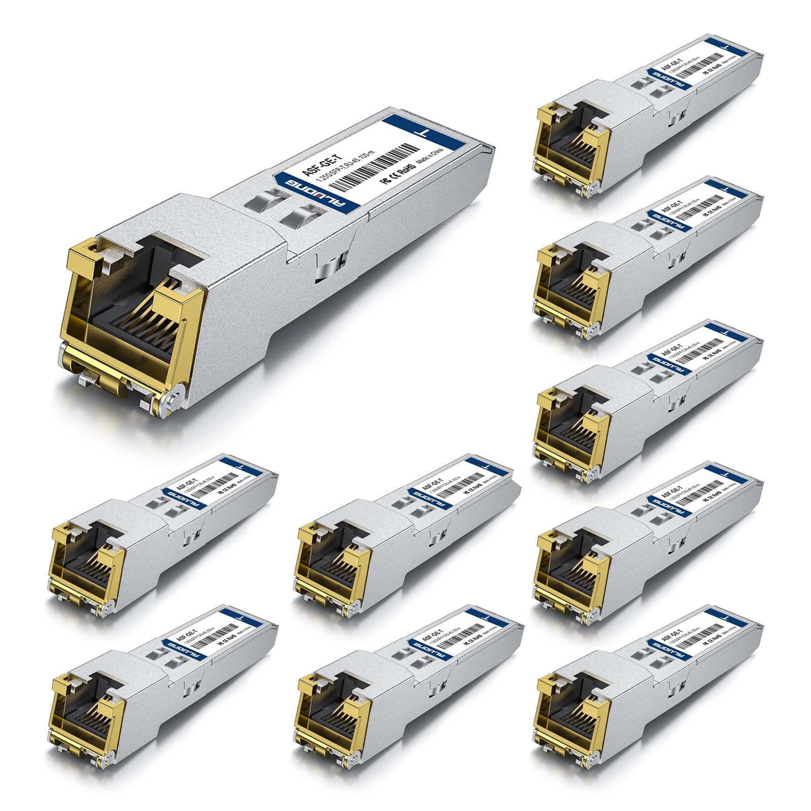 1000base-t sfp to ethernet transceiver, 1.25g sfp to rj45 copper module for cisco glc-t/sfp-ge-t, meraki ma-sfp-1gb-tx, ubiquiti unifi uf-rj45-1g, mikrotik, tp-link, intel, fortinet etc, 100m, 10 pack