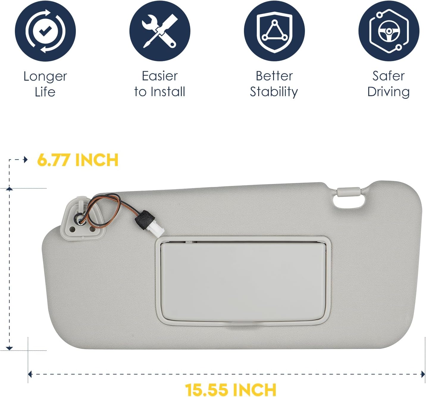 Left Driver Side Sun Visor with Light Fit for Nissan Murano 2009 2010 2011 2012 2013 2014, Replaces for 96401-1AA1B Gray