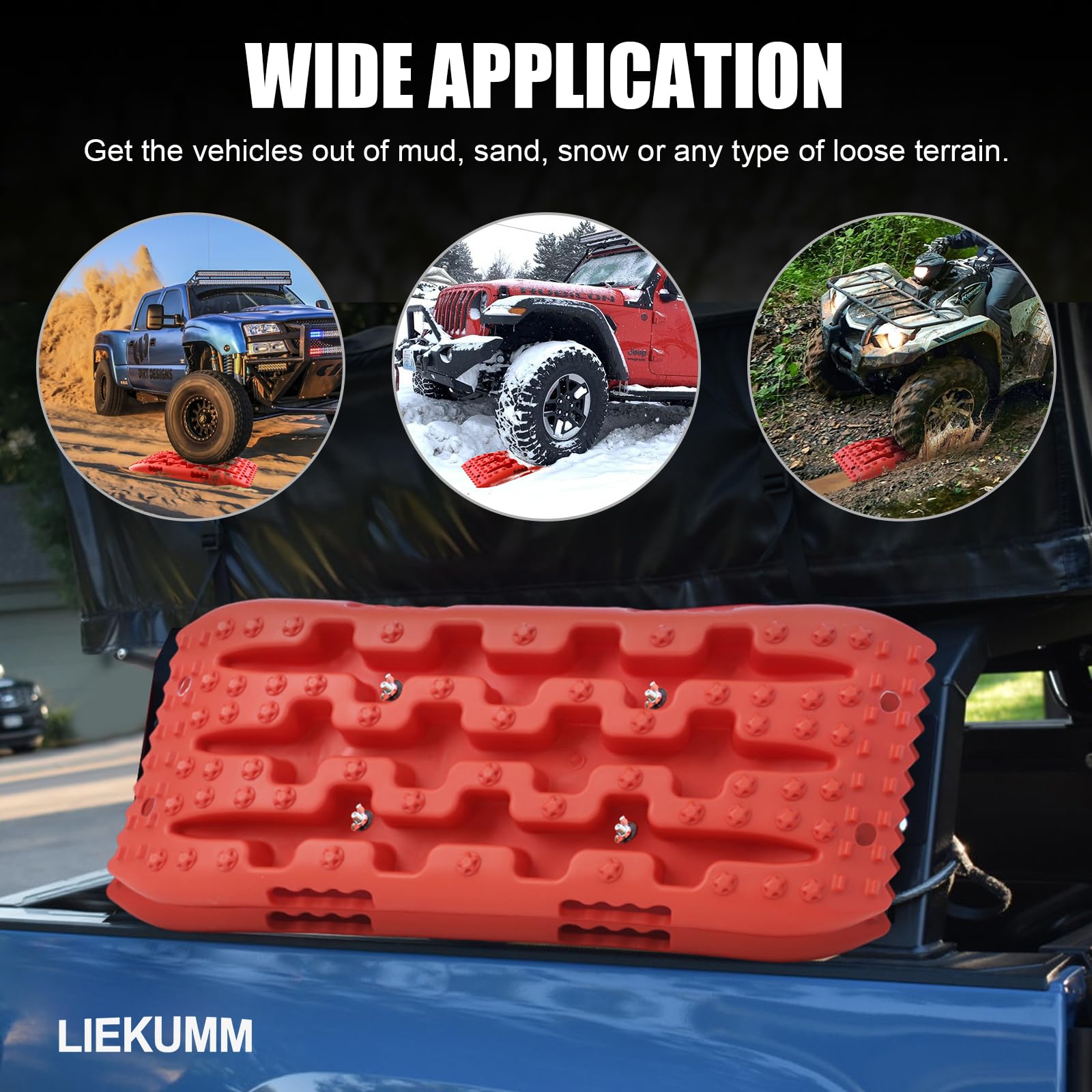 LIEKUMM 2 piste di recupero rosse resistenti, capacità 7 tonnellate, tavole di trazione fuoristrada per sabbia/fango/neve, tracce di recupero per 4x4, SUV, pickup, veicoli fuoristrada, ATV, auto