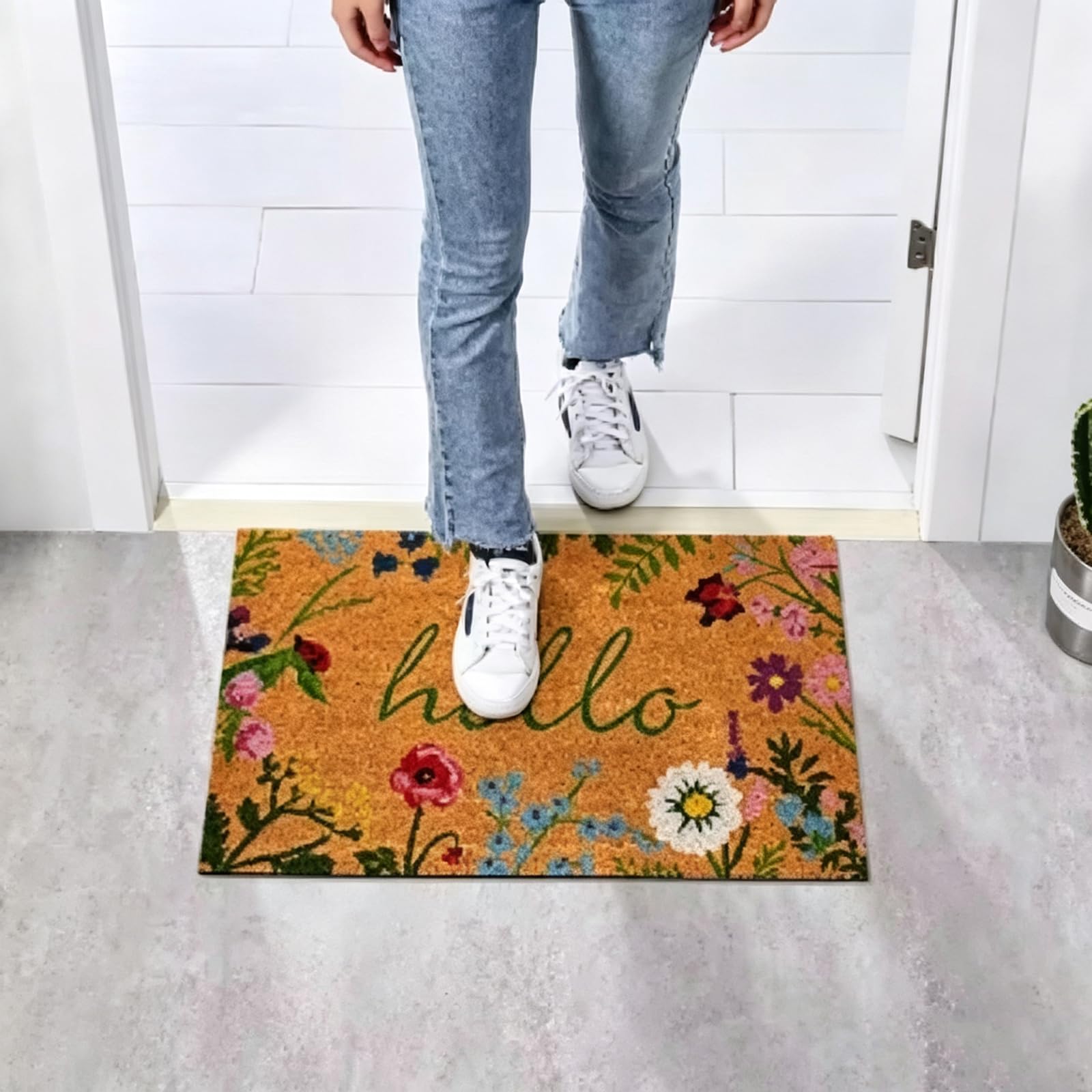 Generisch Fußmatte Mit Blumenmuster,Kokos-Willkommensmatte Mit Rutschfester Rückseite,B,60x90cm(24x35inch)
