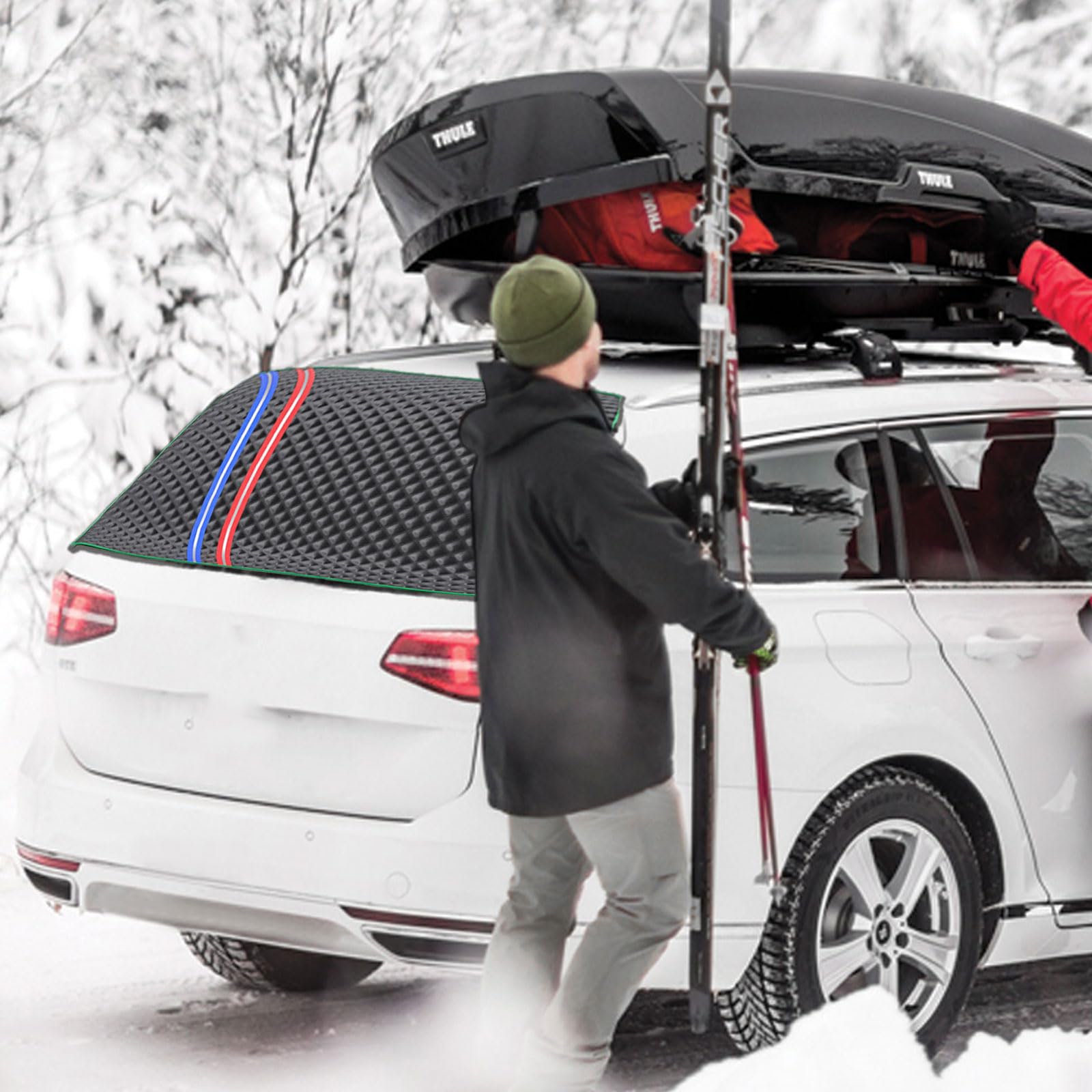 Produktbild von Auto Windschutzscheibe Schneeabdeckung, Universal Auto Windschutzscheibenabdeckung Für Eis Und Schnee, 5-lagiger Schutz Für Schnee Eis UV Regen Sonne Staub Für Front/Heckscheibe (Frontscheibe