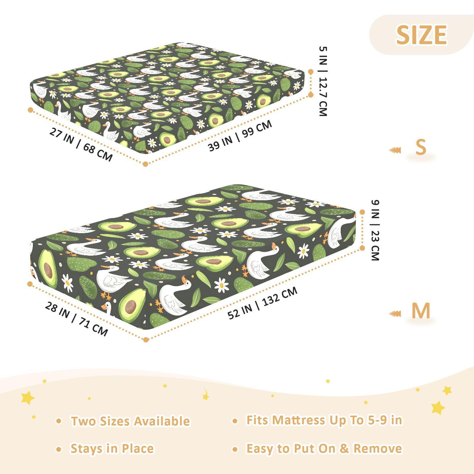 Drap-housse pour berceau de bébé motif avocat canard pour garçons et filles, matelas standard doux, 71,1 x 132,1 cm