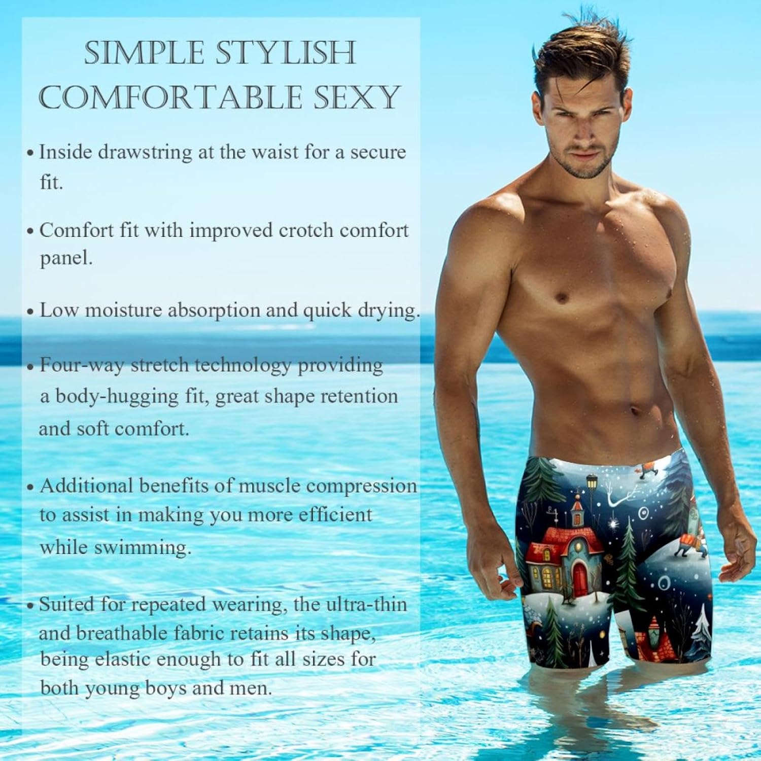 Christmas Elements Boy's Swimming Jammers Swimming Shorts for Men's Swimming Trunks Tight