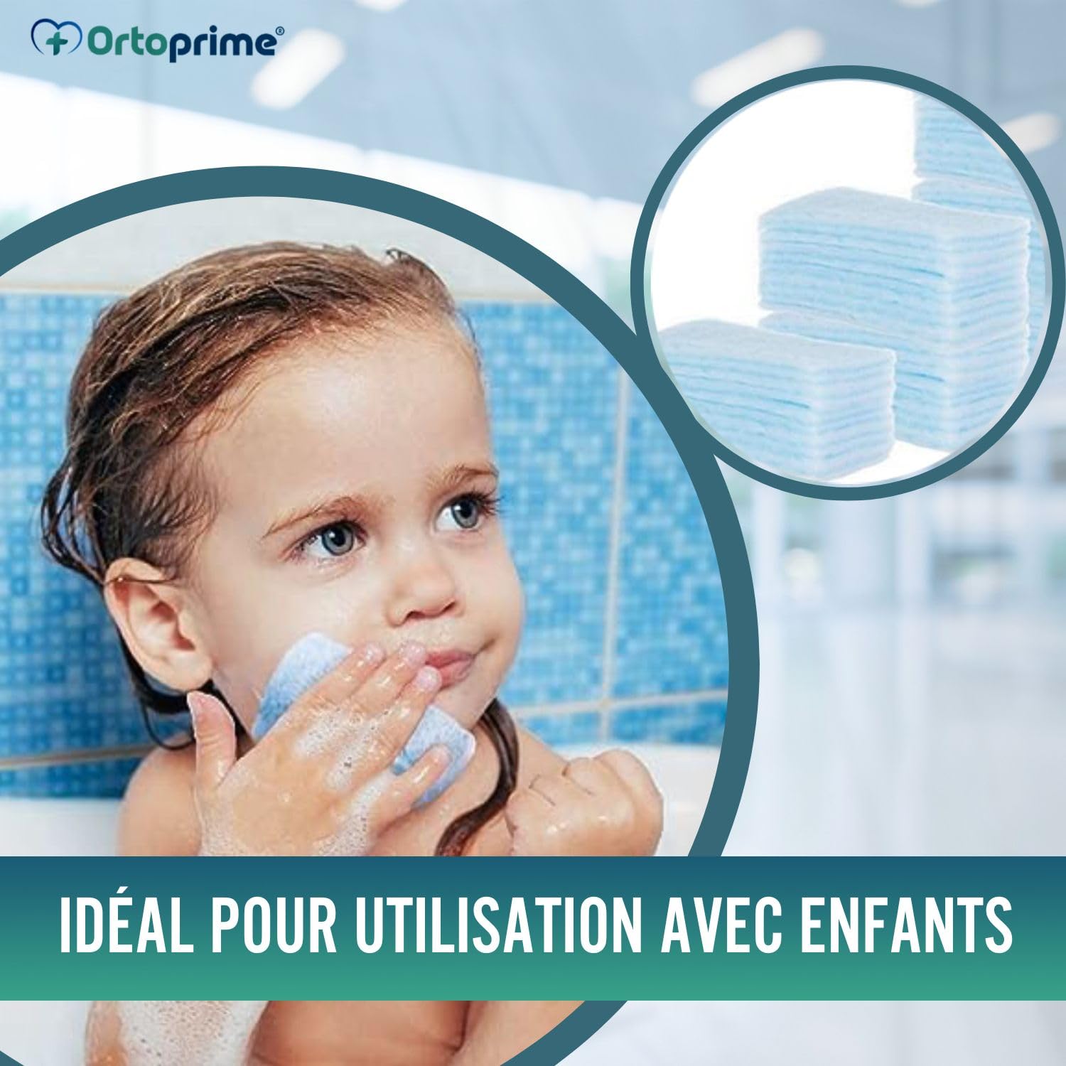 OrtoPrime 120 Éponges Savonneuses Jetables pour bébés, enfants et adultes -Gants de Toilette Jetables à Usage Unique -Gant toilette jetable pour Peau Sensible- Pack de 5 x 24 Éponges avec Savon.