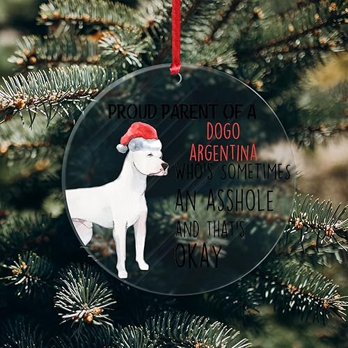 Miniatura 4 de Proud Parent of A Dogo Argentina Who's Sometimes an Asshole Adorno acrílico de Navidad con pata de perro, adorno de árbol de Navidad decorativo de
