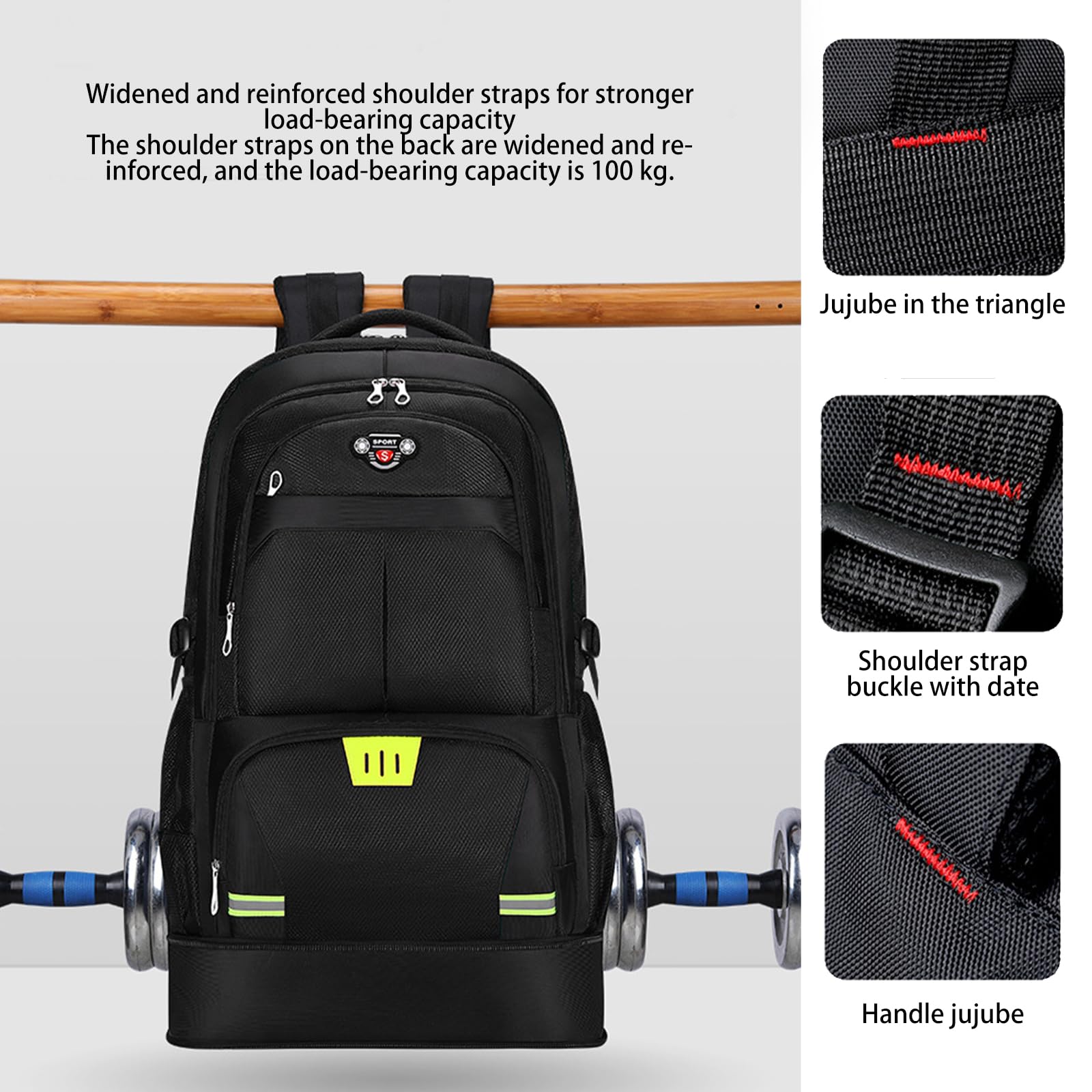 Mochila de Senderismo 65 L para Hombres y Mujeres, Viaje, Acampar, Negro