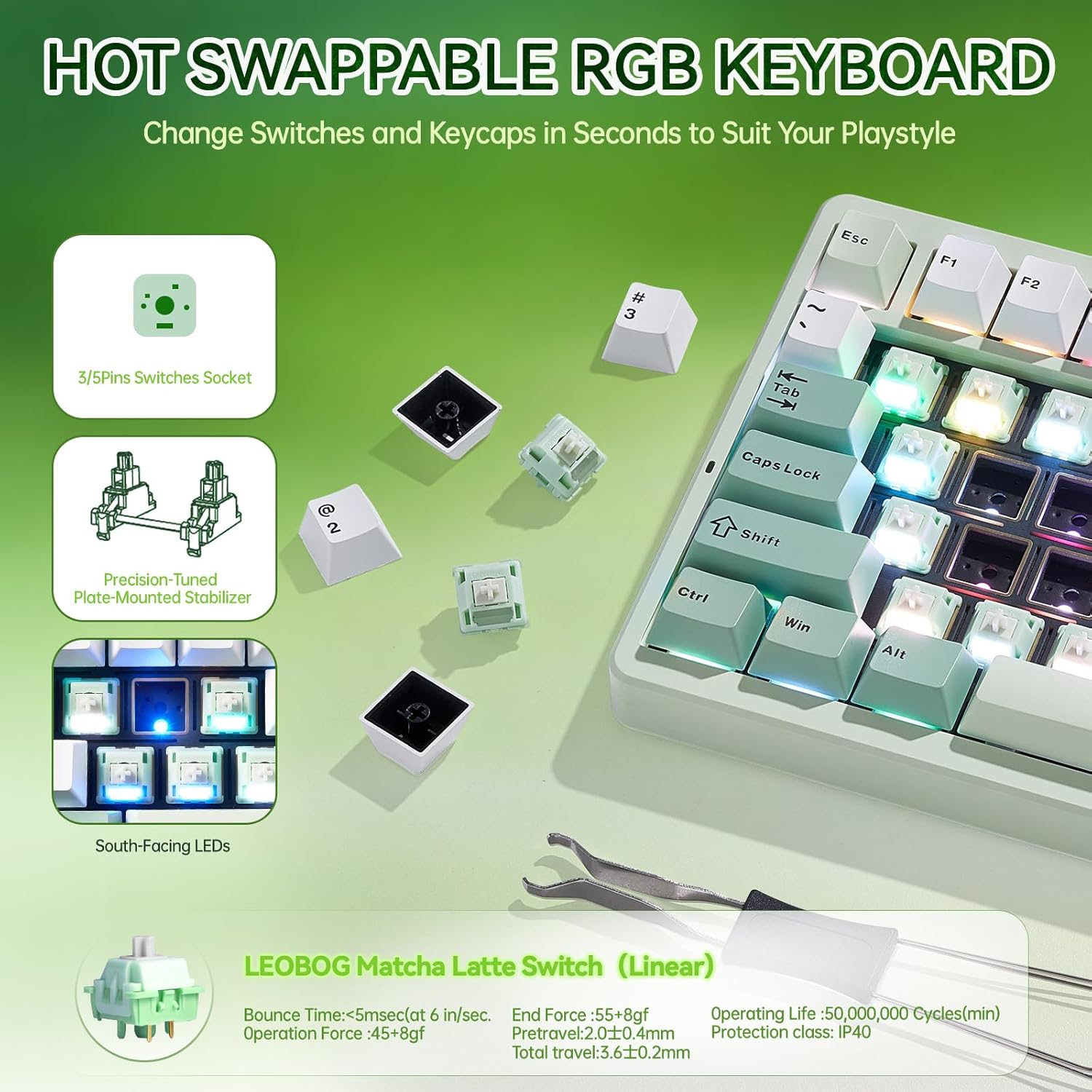 Aula Nova75 Mechanical Gaming Keyboard 8000mAh,Gasket Mounted with 75% Compact Layout,RGB Backlit,Custom Hot Swappable,Bluetooth Wireless /2.4GHz/USB-C Cream Keyboard Gaming for Win/Mac/iOS/Android - Image 8