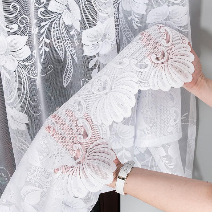 Weiß Jacquard 600x180 cm (BxH) Ultera Kurz Lang Vorhänge Kräuselband Wohnzimmer Gardinenschals Schlafzimmer Blumen
