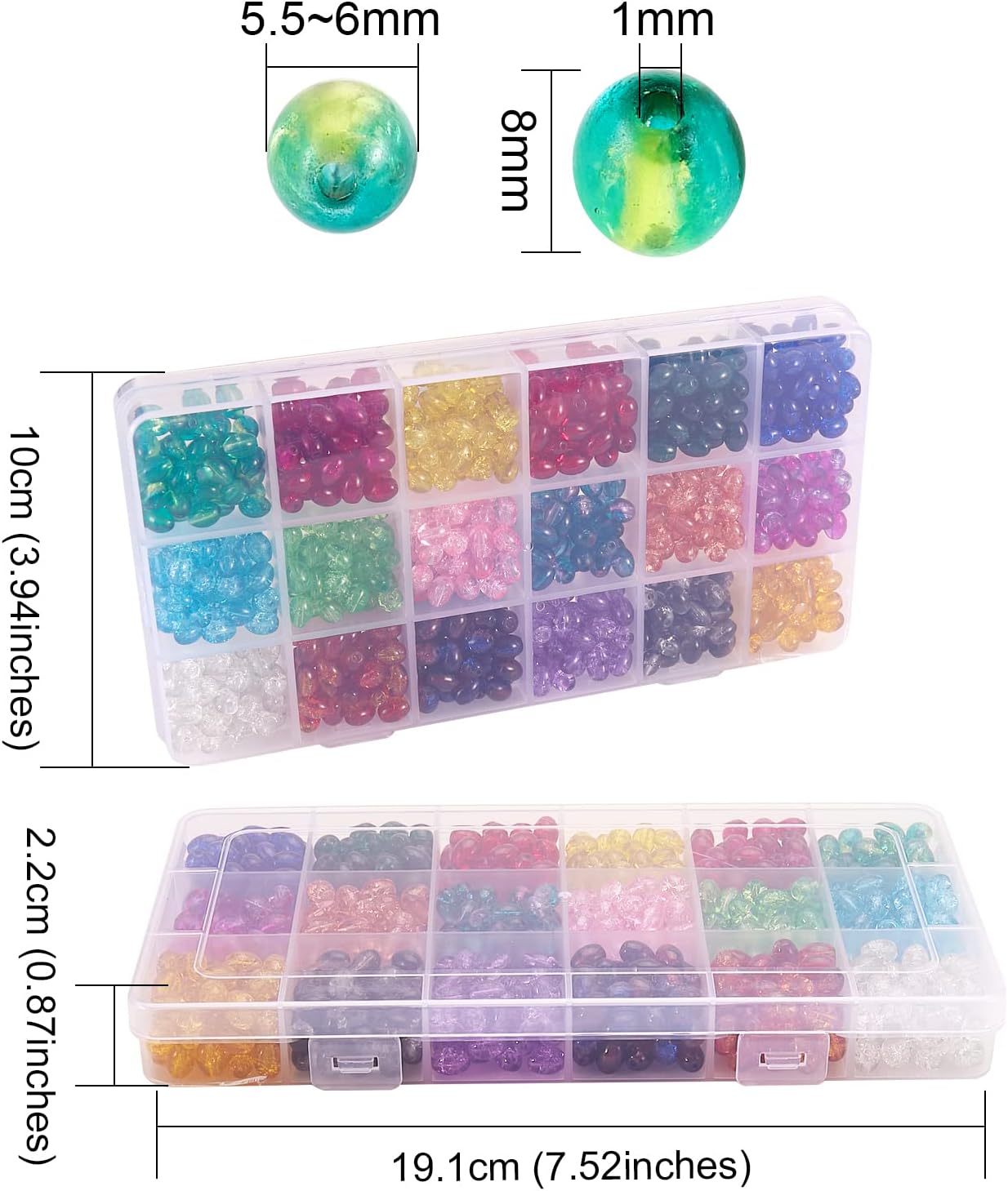 BEEFLYING 810Pcs Baking Painted Crackle Glass Beads 6x8mm 18 Colors Oval Round Glass Loose Beads for Jewelry Making