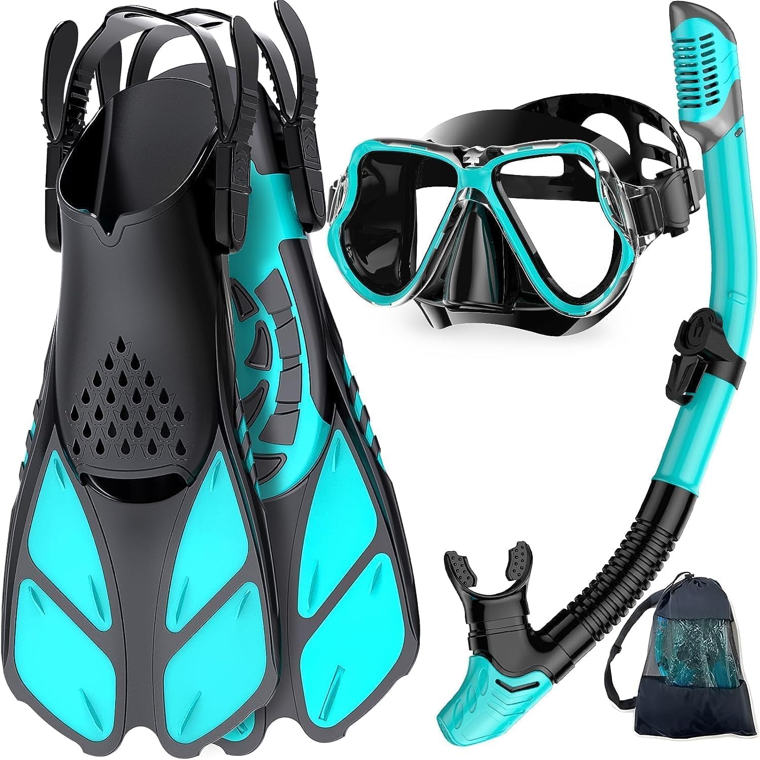 Zenoplige Schnorchelset Erwachsene 3-in-1,Anti-Fog & Leck Tauchmaske mit gehärtetem Glas, Dry Top Schnorchel & verstellbare Flossen – Schnorchelausrüstung für Schwimmen & Reisen