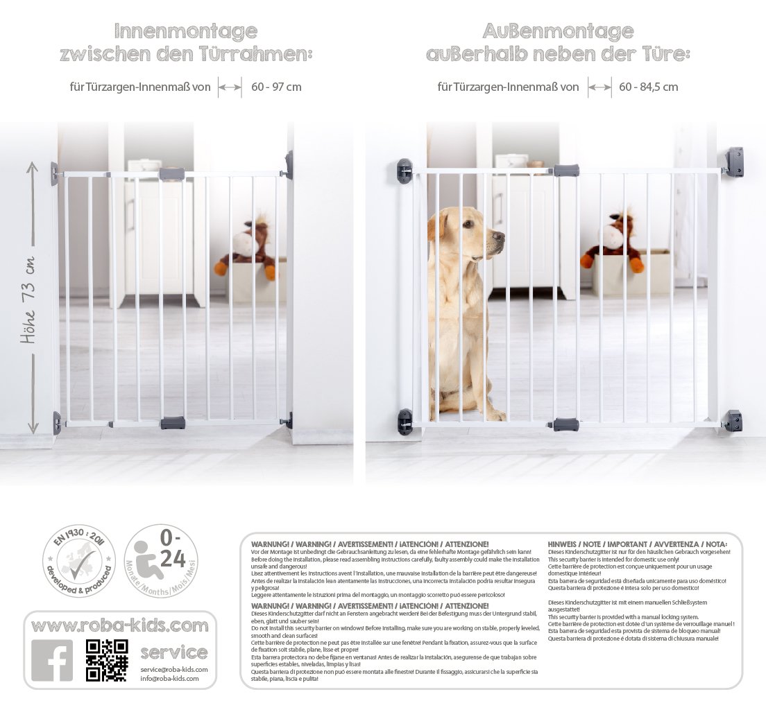 roba Cancelletto di Sicurezza per Porta "Easy Step", in Metallo, Extra Alto, Larghezza Variabile 60-97 cm, Bianco