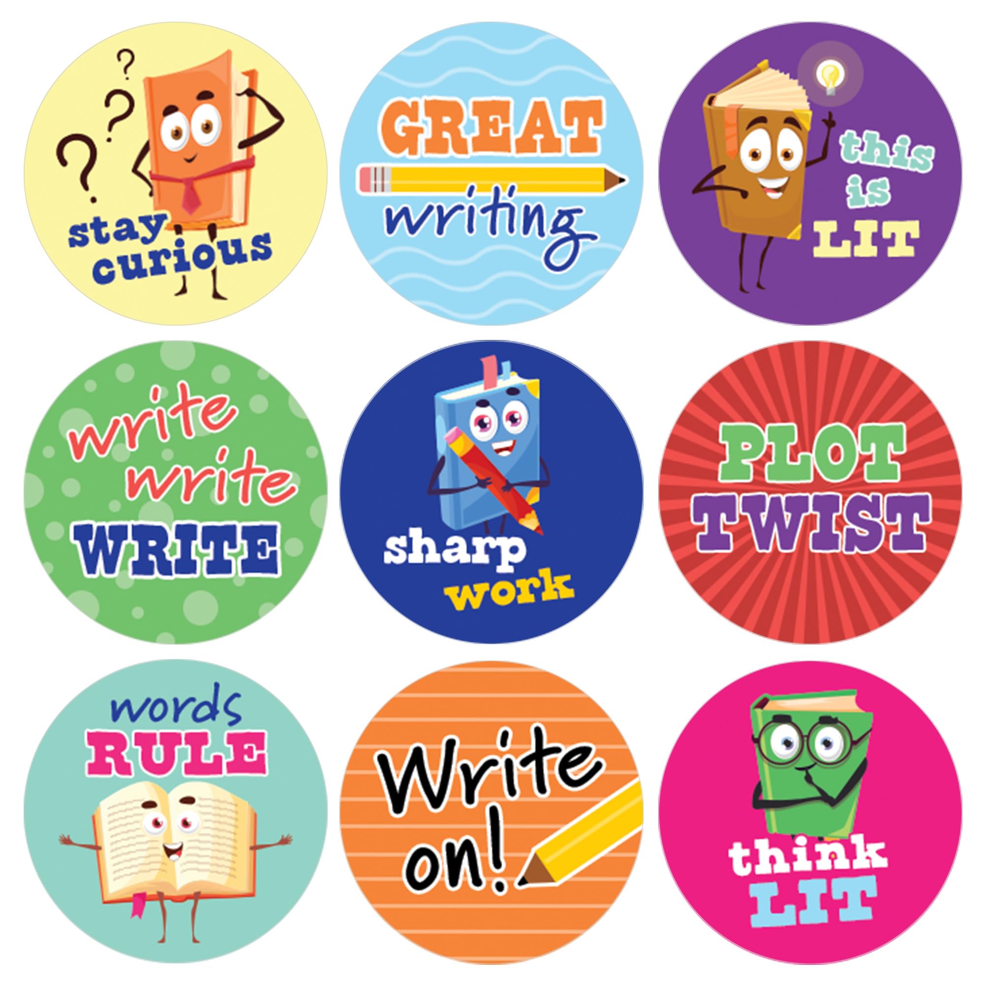 Teacher Reward Grading Stickers for Kids - English Reading, Writing and Literature Themed Motivational Stickers for Student Incentives - 1,080 Count