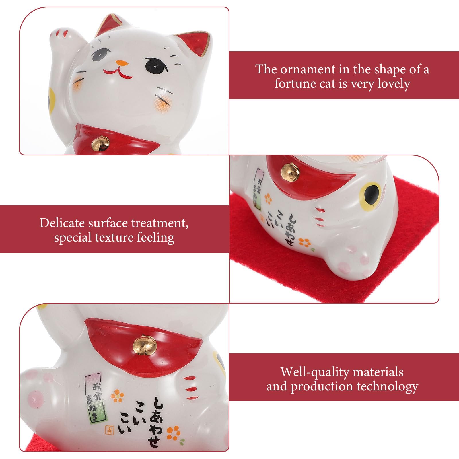 3 Ornements De Gâteau Chat Chanceux En Vinyle – Décoration Pâtisserie Et Maison – Taille ~6.6 Cm – Blanc - 6