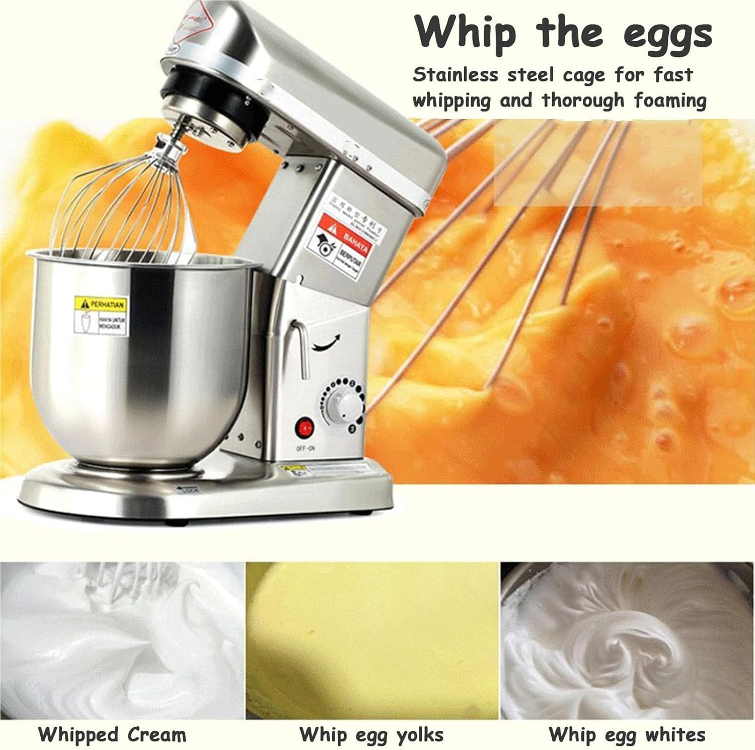 Robot da Cucina Professionale da 500 W con Ciotola da 10 Litri, Impastatrice A 3 velocità per Impasti E Torte, con Frusta E Gancio per Pasticceria Commerciale - Bianco White