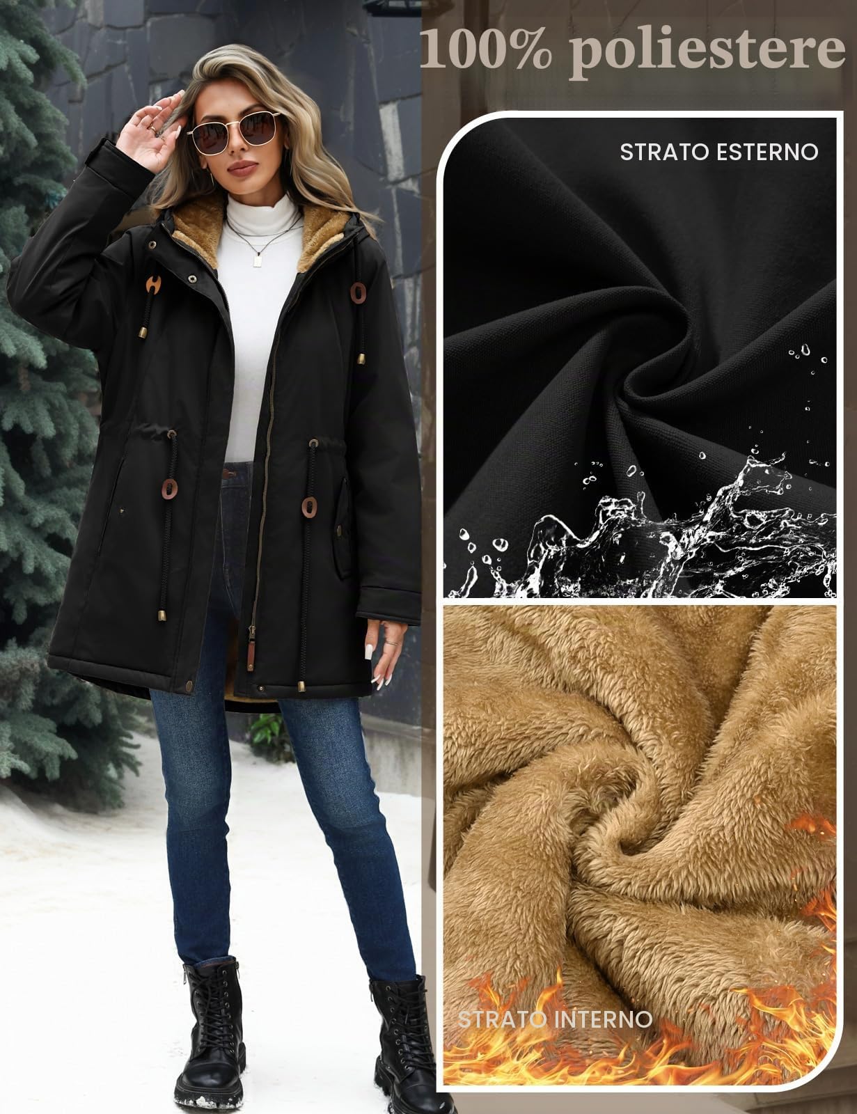 Vancavoo Parka Donna Invernale Giubbotto con Fodera in Pile Caldo Giacca