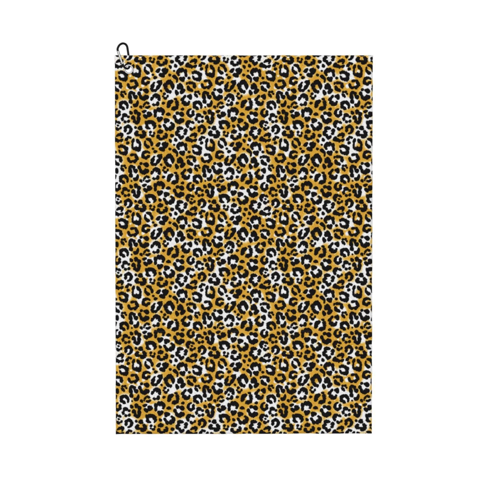 AOOEDM Leopard Print Golf Towel with Carabiner Clip Absorbent Microfiber Golf Towel for Cleaning Golf Ball Club Putter Iron for Golf Bag Trolly Belt Loop 16" X 24"