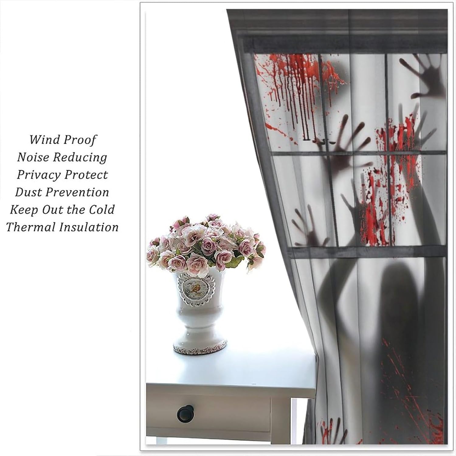 Cortinas De Puerta De Halloween Con Huellas Sangrientas | 2 Unidades, 165x100 Cm, Tela Polialgodón - Decoración Terrorífica Interior/Exterior