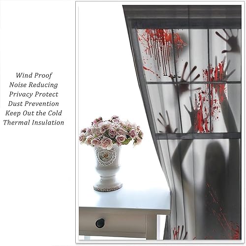 Miniatura 5 de Cortinas de Halloween para decoración de casa embrujada de terror, manos de zombi aterradoras, tratamiento de ventana de esqueleto de Halloween,