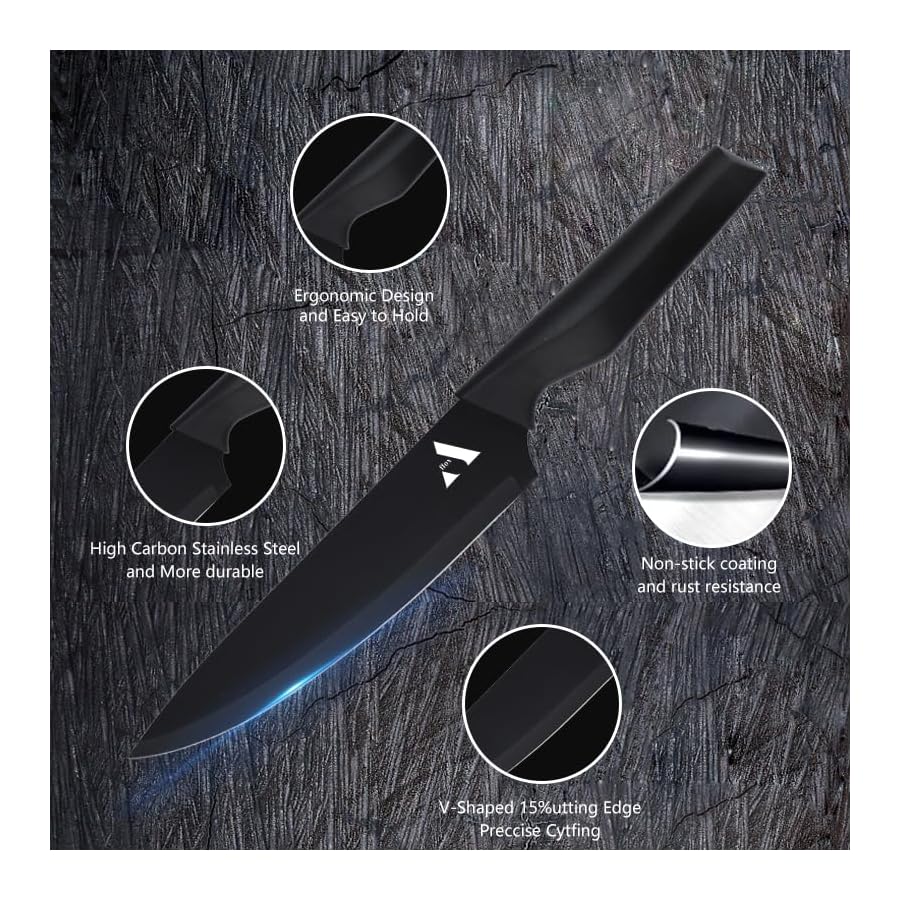 15-Piece-Professional-Chef-Knife-Set-With-Wooden-Block-and-Inbuilt-Sharpener-Non-Stick-Coating-High-Carbon-Stainless-Steel-V-Shaped-Cutting-Edge-with-Ergonomic-Design Affox 15-Piece Professional Chef Knife Set With Wooden Block and Inbuilt Sharpener, Non-Stick Coating, High Carbon Stainless Steel, V-Shaped Cutting Edge with Ergonomic Design