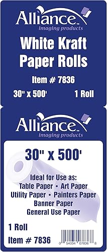 Miniatura 3 de Rollo de papel kraft blanco para artes y manualidades de 30 x 500 pies, ideal para pinturas, arte de pared, papel de caballete, papel de tablero de