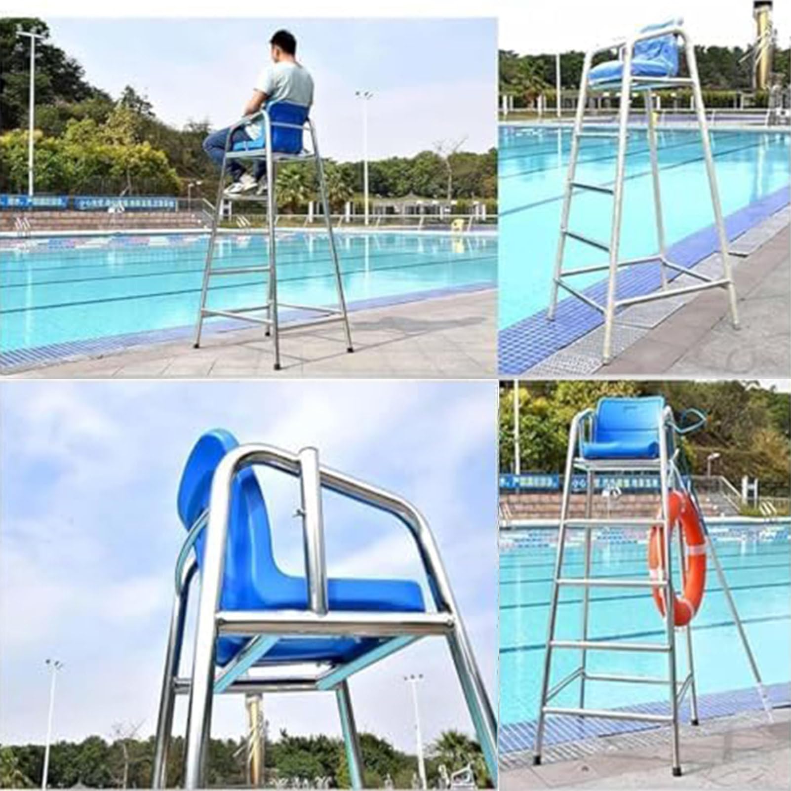 Chaise de sauvetage d'extérieur pour piscine, plage, lac, terrasse - Acier inoxydable 210 - Charge maximale : 330 kg - Hauteur : 1,5 m