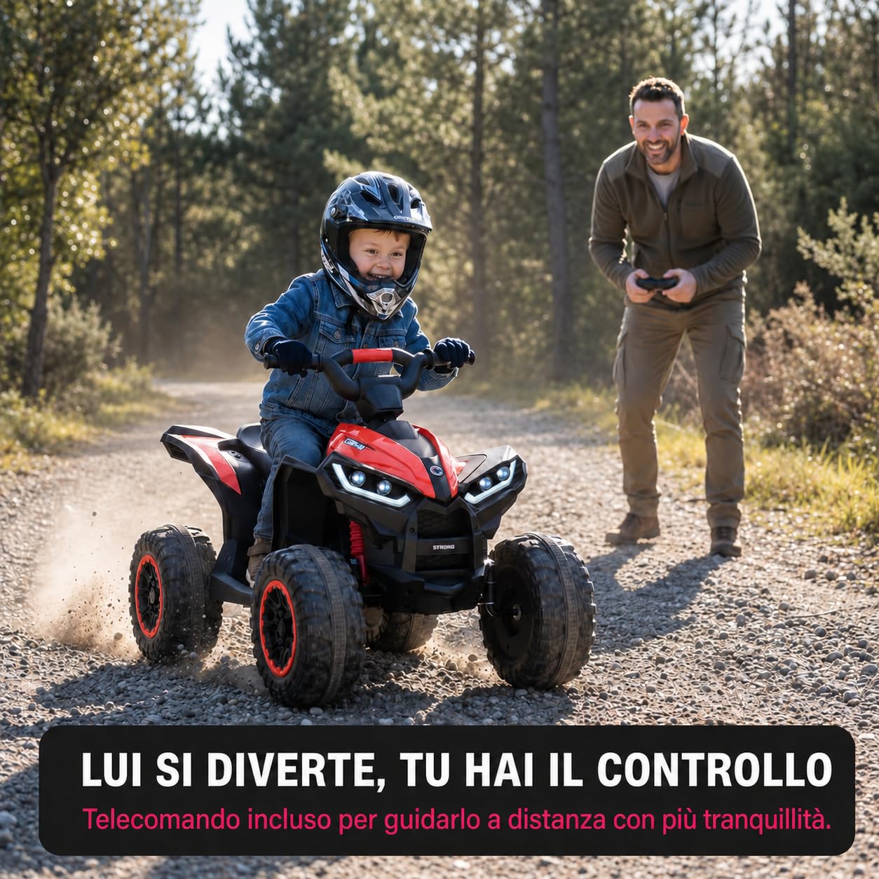 TOYSCAR Quad Elettrico per Bambini 12V Falcon X, Quad Bambini 3-5 Anni, 2 Motori 35W, Telecomando, Sedile in Pelle, Fari LED, MP3 USB, Ruote off-Road (Rossa)