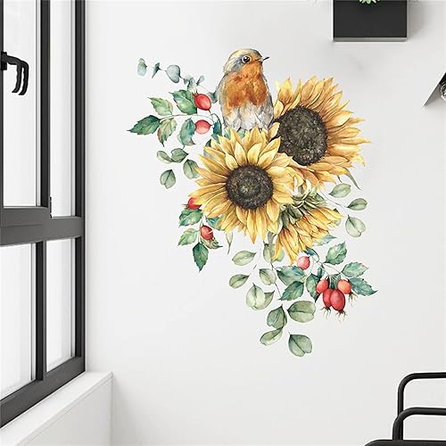 Miniatura 3 de Calcomanías de pared de girasol, pájaro, jardín, colibrí, flores, calcomanías de pared para dormitorio, sala de estar, TV, arte de pared, decoración