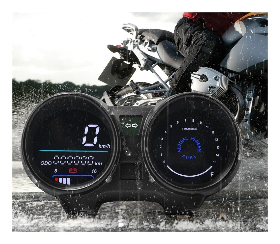 Moto tacómetro Digital Medidor Tablero Digital para Motocicleta, Medidor De 15000 RPM, Velocímetro, Odómetro, Kilometraje, Millas para Hora (KM/H), Nivel Combustible, Accesorios para Ventilador CG150