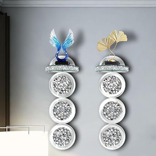 Miniatura 4 de Juego de 2 candelabros de cristal con forma de diamante, magnífico aplique de pared de espejo plateado, candelabro redondo para decoración del