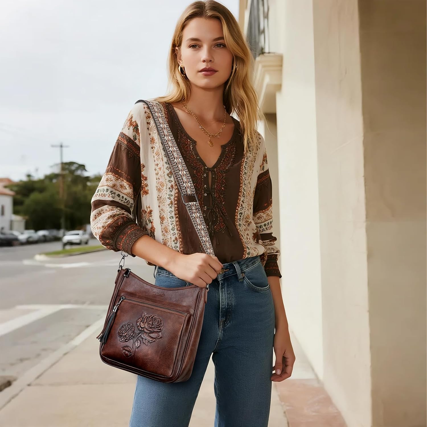 Crossbody Bags for Women Trendy Vegan Leather Hobo Purses Embossed Shoulder Handbag Lightweight Travel Purse - Image 2