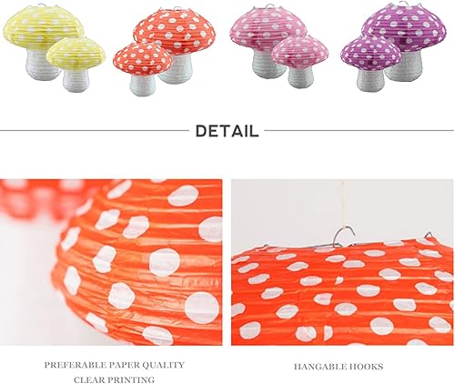 Miniatura 4 de 8 linternas de papel en forma de hongo, decoración de fiesta temática de selva del bosque y el país de las maravillas, faroles de papel plegables 3D