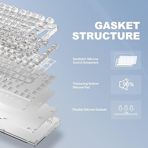Miniatura 4 de YUNZII X75 PRO - Teclado mecánico inalámbrico intercambiable en caliente de 82 teclas con teclas transparentes, montaje de junta, BT5.02.4GUSB-C