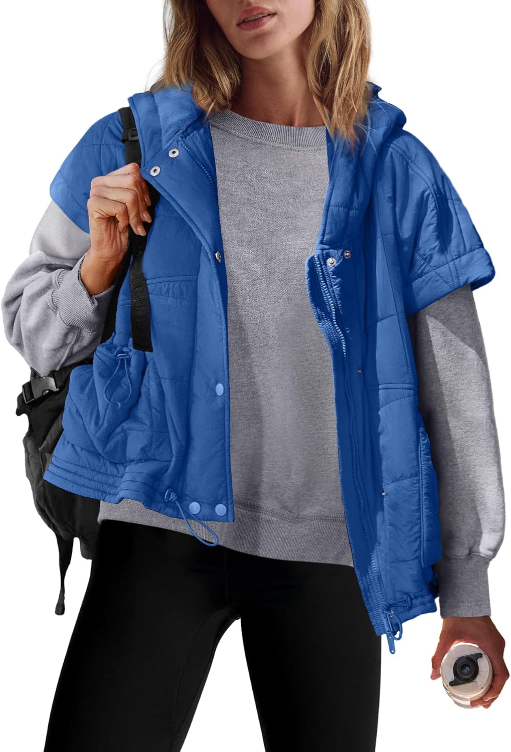 Yanekop Cropped Puffer Vest Women Lightweight Quilted Jacket Oversized Poncho Stand Collar Full Zip Sleeveless Coat