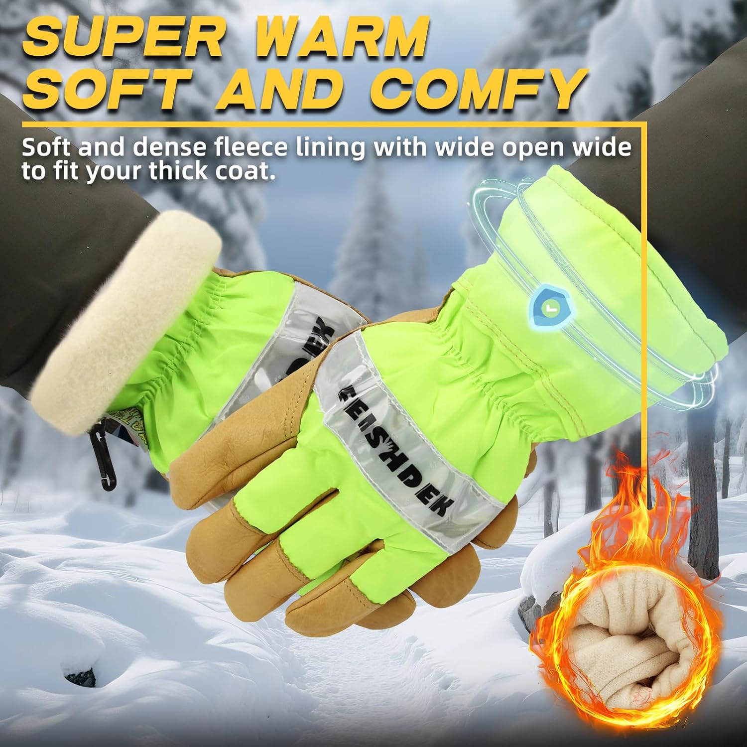 Reflective Winter Work Gloves, Waterproof Cold Weather Hi-Vis Safety Warm Gloves for Men & Women