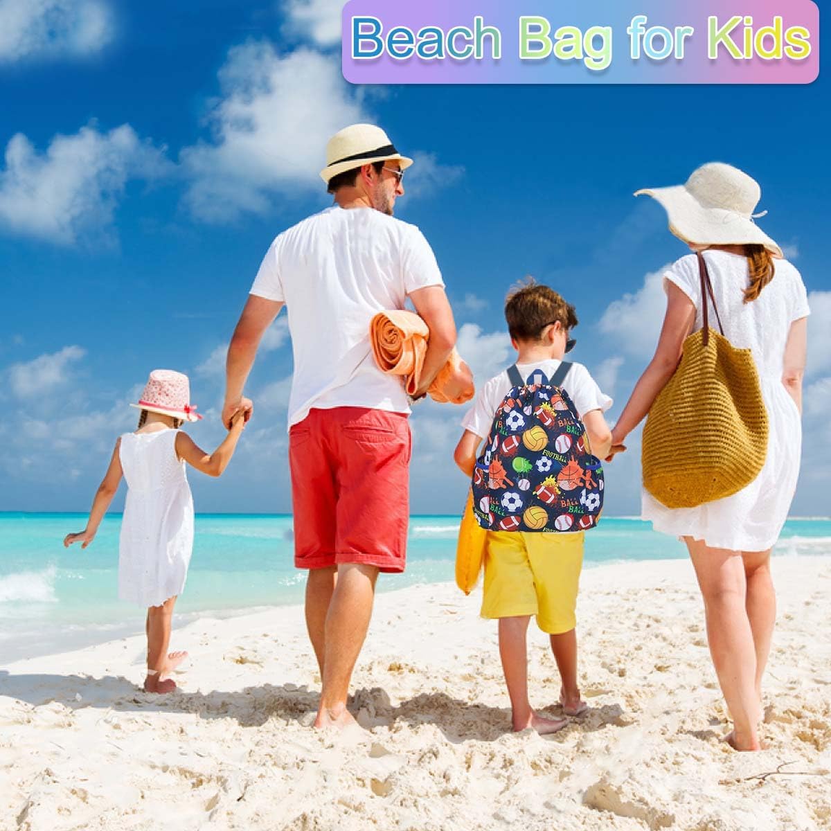 RHCPFOVR Drawstring Backpack for Kids - Football Bags for Girls Mini Gym Dance Beach Swim Travel Bag With Two Water Bottle Holder