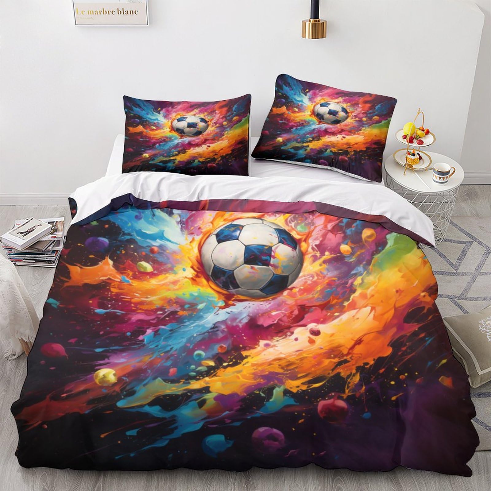 Housse de couette football 3D anti-plis avec fermeture éclair parure de lit lit king 220x240
