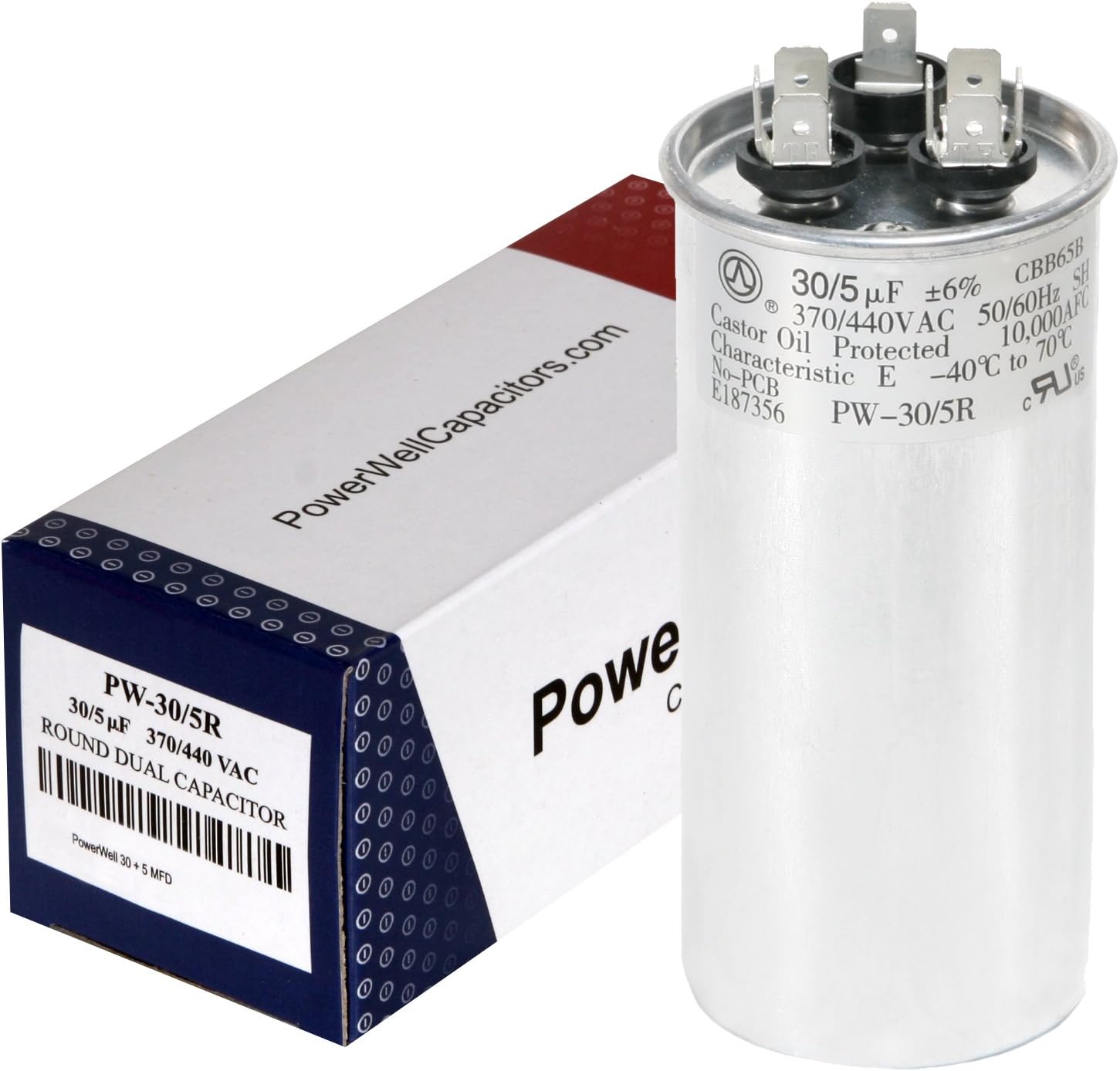 30 + 5 MFD uf 370 or 440 Volt Dual Run Round Capacitor PW-CAP-30/5/370-440R for Condenser Straight Cool or Heat Pump Air Conditioner - Guaranteed to Last 5 Years
