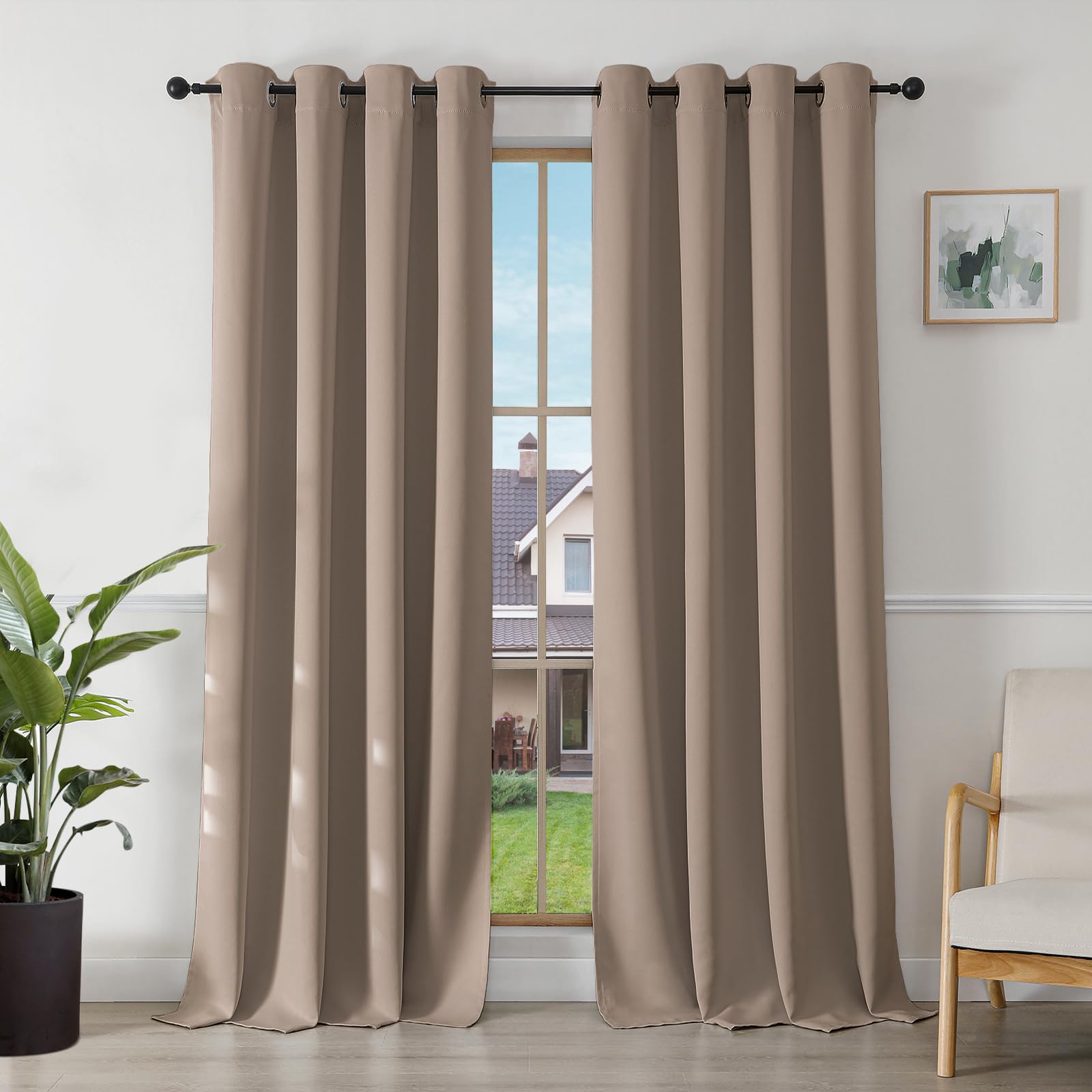Joydeco Tende Oscuranti per Interni 2 Pezzi, Tende Termiche con Occhielli per Soggiorno Moderne, Cameretta Bambini, Camera da Letto Blackout Curtains(2xL135xA240,Moca)
