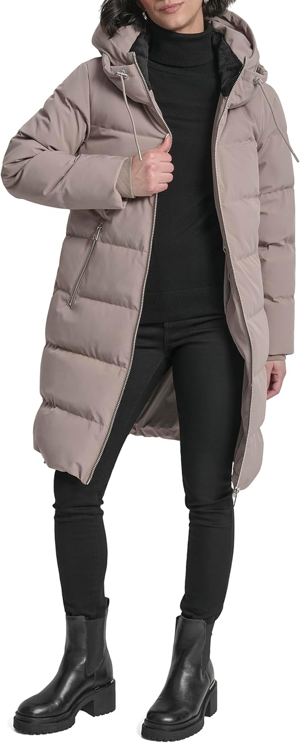 DKNY Women's Down-filled Walker-length Puffer Coat With Faux Fur-lined Hood – Quilted Long Winter Jacket - Image 5