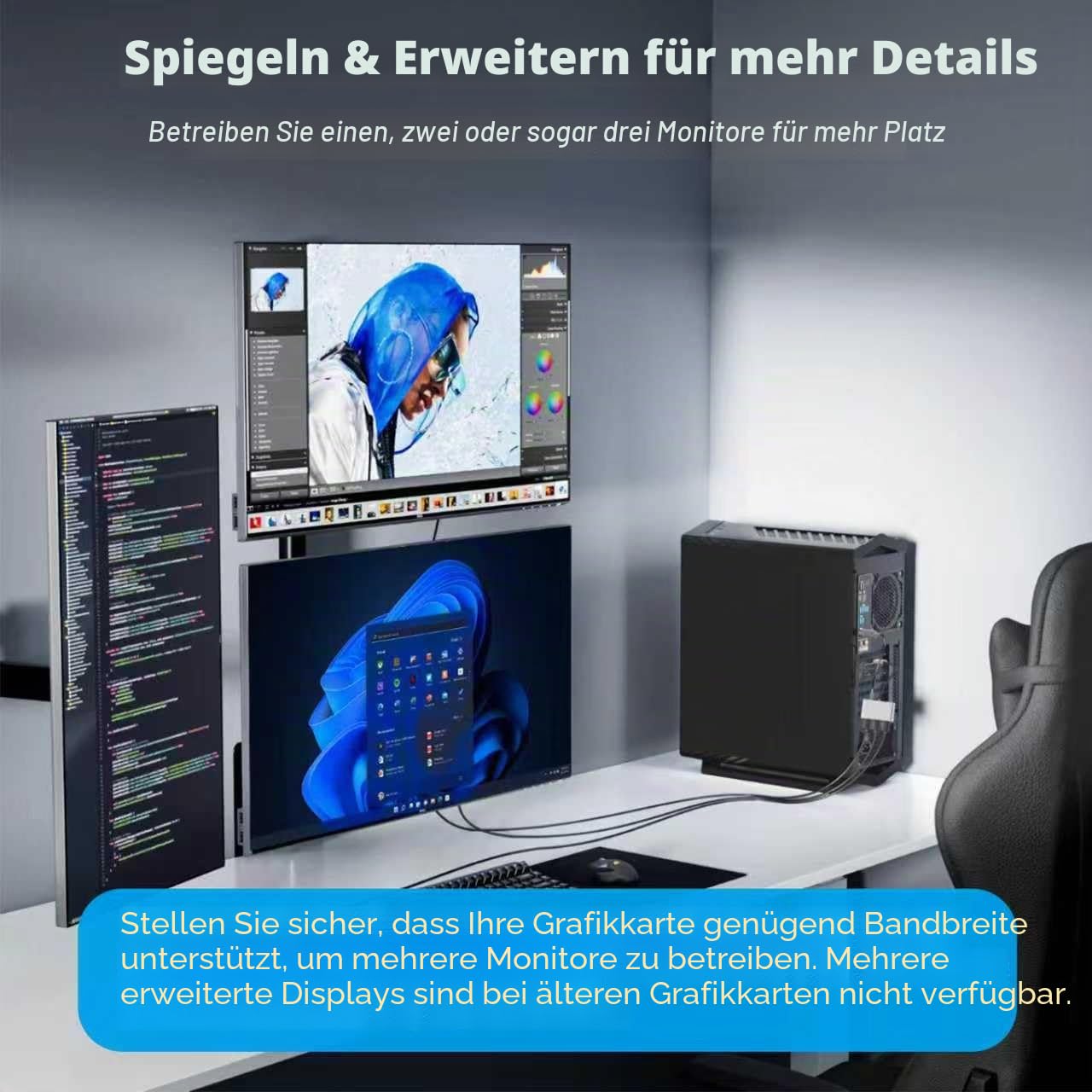 UANTIN DisplayPort auf HDMI Splitter für 3 Monitore Erweiterter Displayadapter 4K@60Hz 1 DP in 3 HDMI Out MST Hub für mehrere Monitor Display Port Kompatibel mit NVIDIA/AMD Grafikkarte