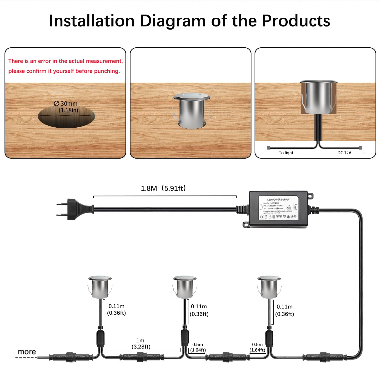 LED Bodeneinbaustrahler 10er Set Ø39mm 0,5W Terrassen Einbaustrahler Aussen 12V IP67 Wasserdicht Aluminium Terrassenstrahler Licht für Küche Garten Treppen Balkon Terrasse, Warmes Weiß