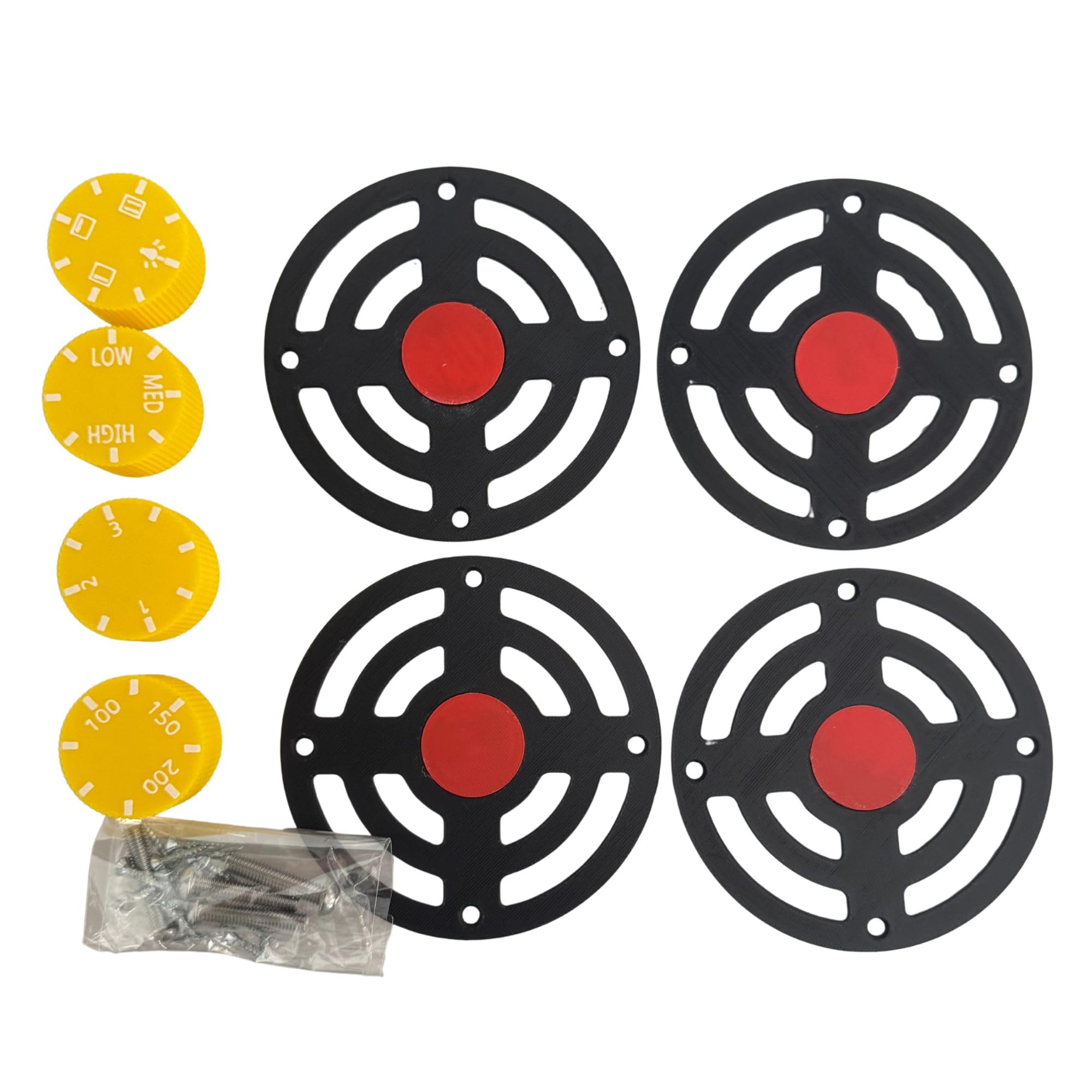 DIY Mud Play Kitchen Cooker Rings and Dials Set, Black Hob Accessories, 4 Pack (Yellow, 4Dials and 4Hobs)