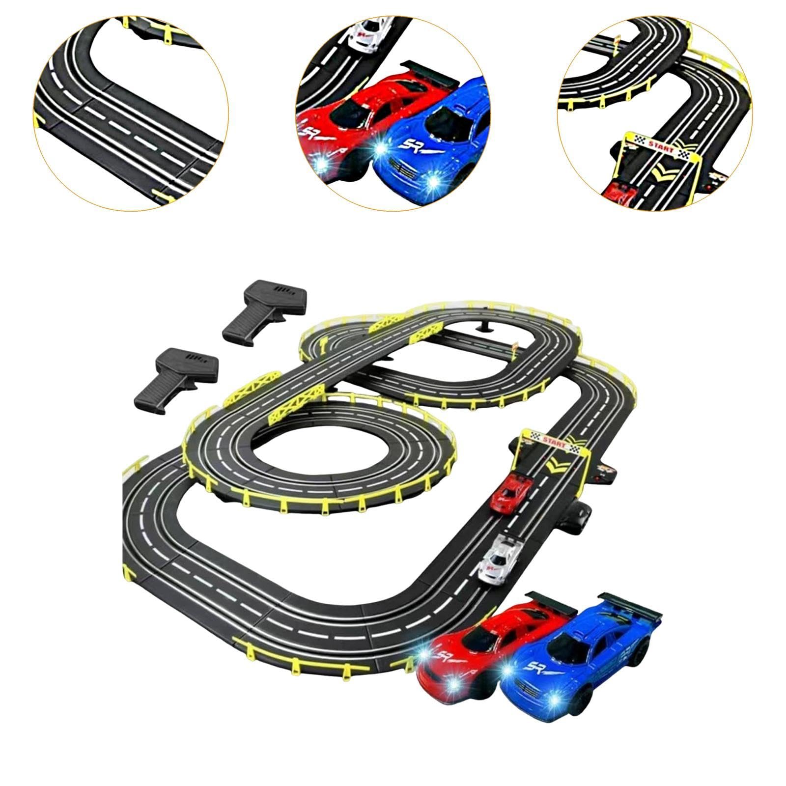 Gralara Set di Pista per Auto da Corsa, con, Regalo di Compleanno interattivo e Creativo, Pista Portatile per Auto elettriche, Giocattolo, 2 Auto